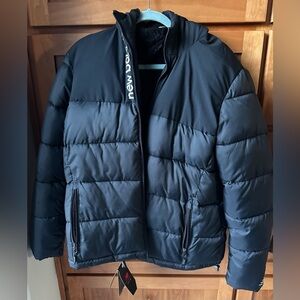 New Balance Black Hooded Jacket. Puffy coat 
Could be unisex